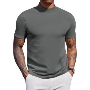 imageCOOFANDY Mock Turtleneck for Men Short Sleeve Casual Stylish Basic Top Stretch Sweater SkinFriendly MaterialDark Gray