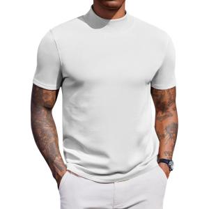 imageCOOFANDY Mock Turtleneck for Men Short Sleeve Casual Stylish Basic Top Stretch Sweater SkinFriendly MaterialWhite