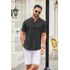 imageCOOFANDY Mens Casual Henley Shirt Short Sleeve Summer Shirts Linen Band Collar Summer Beach Hippie TShirtsDark Grey