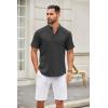 imageCOOFANDY Mens Casual Henley Shirt Short Sleeve Summer Shirts Linen Band Collar Summer Beach Hippie TShirtsDark Grey
