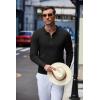 imageCOOFANDY Mens Knit Polo Shirt Quarter Zip Slim Fit Pullover Long Sleeve Sweater PoloBlack