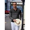 imageCOOFANDY Mens Knit Polo Shirt Quarter Zip Slim Fit Pullover Long Sleeve Sweater PoloBlack White Stripes