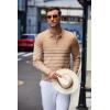 imageCOOFANDY Mens Knit Polo Shirt Quarter Zip Slim Fit Pullover Long Sleeve Sweater PoloKhaki White Stripes
