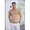 imageCOOFANDY Mens Knit Polo Shirt Quarter Zip Slim Fit Pullover Long Sleeve Sweater PoloKhaki White Stripes