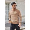 imageCOOFANDY Mens Knit Polo Shirt Quarter Zip Slim Fit Pullover Long Sleeve Sweater PoloKhaki White Stripes
