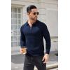 imageCOOFANDY Mens Knit Polo Shirt Quarter Zip Slim Fit Pullover Long Sleeve Sweater PoloNavy Blue
