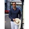 imageCOOFANDY Mens Knit Polo Shirt Quarter Zip Slim Fit Pullover Long Sleeve Sweater PoloNavy Blue