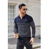 imageCOOFANDY Mens Knit Polo Shirt Quarter Zip Slim Fit Pullover Long Sleeve Sweater PoloNavy Blue White Stripes