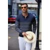 imageCOOFANDY Mens Knit Polo Shirt Quarter Zip Slim Fit Pullover Long Sleeve Sweater PoloNavy Blue White Stripes