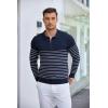 imageCOOFANDY Mens Knit Polo Shirt Quarter Zip Slim Fit Pullover Long Sleeve Sweater PoloNavy Blue White Stripes