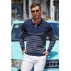 imageCOOFANDY Mens Knit Polo Shirt Quarter Zip Slim Fit Pullover Long Sleeve Sweater PoloNavy Blue White Stripes