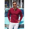 imageCOOFANDY Mens Knit Polo Shirt Quarter Zip Slim Fit Pullover Long Sleeve Sweater PoloWine Red
