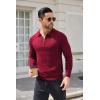 imageCOOFANDY Mens Knit Polo Shirt Quarter Zip Slim Fit Pullover Long Sleeve Sweater PoloWine Red