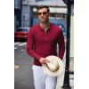 imageCOOFANDY Mens Knit Polo Shirt Quarter Zip Slim Fit Pullover Long Sleeve Sweater PoloWine Red