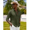 imageCOOFANDY Mens Long Sleeve Button Down Shirts Casual Cotton Linen Shirts Summer Beach Shirt with PocketArmy Green