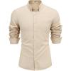 imageCOOFANDY Mens Long Sleeve Button Down Shirts Casual Cotton Linen Shirts Summer Beach Shirt with PocketKhaki