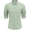 imageCOOFANDY Mens Long Sleeve Button Down Shirts Casual Cotton Linen Shirts Summer Beach Shirt with PocketLight Green