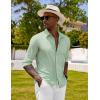 imageCOOFANDY Mens Long Sleeve Button Down Shirts Casual Cotton Linen Shirts Summer Beach Shirt with PocketLight Green