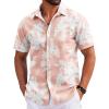 imageCOOFANDY Mens Hawaiian Shirts Short Sleeve Tropical Button Down Shirts Floral Summer Beach ShirtPink  White Flower