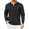 imageCOOFANDY Mens Knit Polo Shirt Quarter Zip Slim Fit Pullover Long Sleeve Sweater PoloBlack