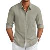 imageCOOFANDY Mens Long Sleeve Button Down Shirts Casual Cotton Linen Shirts Summer Beach Shirt with PocketLight Grey