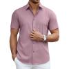 imageCOOFANDY Mens Short Sleeve Dress Shirts Casual Button Down Wrinkle Free Regular Fit Business Untucked ShirtsMisty Rose