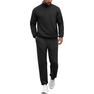 imageCOOFANDY 2 Piece Set for Men Casual 14 Zip Track Suits Set Long Sleeve Quarter Pullover Jogging Suits 2025 Fashion OutfitsAll Black