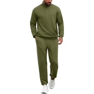 imageCOOFANDY 2 Piece Set for Men Casual 14 Zip Track Suits Set Long Sleeve Quarter Pullover Jogging Suits 2025 Fashion OutfitsArmy Green