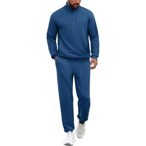 imageCOOFANDY 2 Piece Set for Men Casual 14 Zip Track Suits Set Long Sleeve Quarter Pullover Jogging Suits 2025 Fashion OutfitsBlue