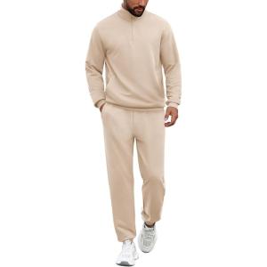 imageCOOFANDY 2 Piece Set for Men Casual 14 Zip Track Suits Set Long Sleeve Quarter Pullover Jogging Suits 2025 Fashion OutfitsCream