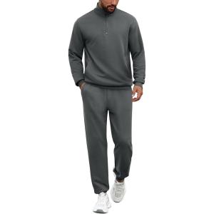 imageCOOFANDY 2 Piece Set for Men Casual 14 Zip Track Suits Set Long Sleeve Quarter Pullover Jogging Suits 2025 Fashion OutfitsDark Grey