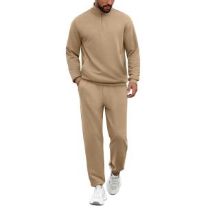 imageCOOFANDY 2 Piece Set for Men Casual 14 Zip Track Suits Set Long Sleeve Quarter Pullover Jogging Suits 2025 Fashion OutfitsKhaki