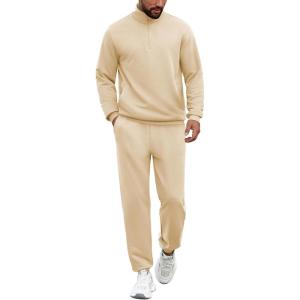 imageCOOFANDY 2 Piece Set for Men Casual 14 Zip Track Suits Set Long Sleeve Quarter Pullover Jogging Suits 2025 Fashion OutfitsLight Khaki