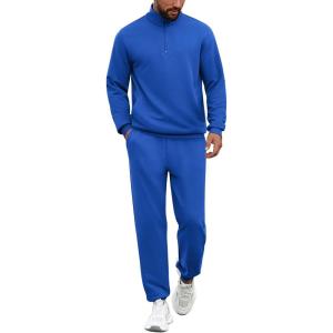 imageCOOFANDY 2 Piece Set for Men Casual 14 Zip Track Suits Set Long Sleeve Quarter Pullover Jogging Suits 2025 Fashion OutfitsRoyal Blue