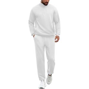 imageCOOFANDY 2 Piece Set for Men Casual 14 Zip Track Suits Set Long Sleeve Quarter Pullover Jogging Suits 2025 Fashion OutfitsWhite