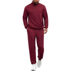 imageCOOFANDY 2 Piece Set for Men Casual 14 Zip Track Suits Set Long Sleeve Quarter Pullover Jogging Suits 2025 Fashion OutfitsWine Red