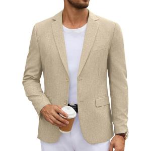 imageCOOFANDY Mens Casual Blazer Lightweight Unlined Sport Coat Regular Fit Two Button Suit JacketLight Khaki