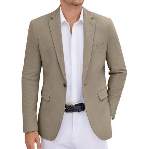 imageCOOFANDY Mens Casual Blazer One Button Sports Coat Tweed Herringbone Suit Jackets Formal Dress BlazersArmy Green