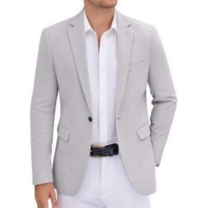 imageCOOFANDY Mens Casual Blazer One Button Sports Coat Tweed Herringbone Suit Jackets Formal Dress BlazersLight Grey