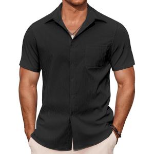 imageCOOFANDY Mens Casual Button Down Shirts Short Sleeve Summer Beach Vacation ShirtsAblack