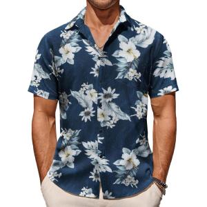 imageCOOFANDY Mens Casual Summer Beach Wrinkle Free Shirts Short Sleeve Button Down Lightweight Untucked Textured ShirtZrainforest
