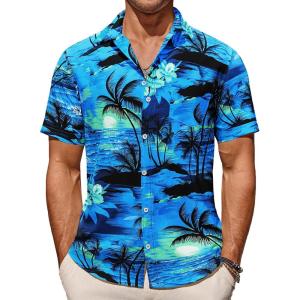 imageCOOFANDY Mens Casual Summer Beach Wrinkle Free Shirts Short Sleeve Button Down Lightweight Untucked Textured ShirtZsunrise