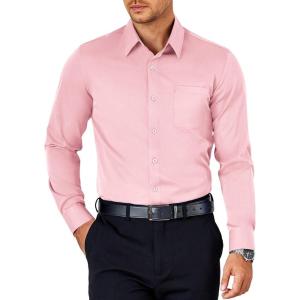 imageCOOFANDY Mens Dress Shirt Long Sleeve Button Down Shirts Business Casual Wrinkle Free Shirts with PocketPink