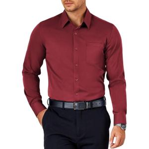 imageCOOFANDY Mens Dress Shirt Long Sleeve Button Down Shirts Business Casual Wrinkle Free Shirts with PocketWine Red