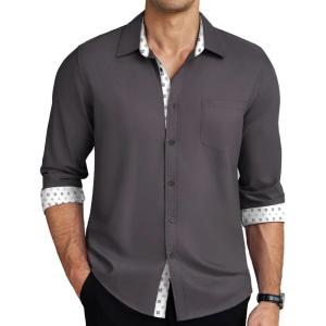 imageCOOFANDY Mens Dress Shirts Long Sleeve Button Down Shirts Untucked WrinkleFree Business Casual ShirtsDark Grey