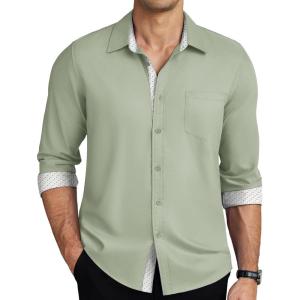 imageCOOFANDY Mens Dress Shirts Long Sleeve Button Down Shirts Untucked WrinkleFree Business Casual ShirtsLight Green
