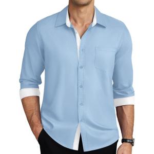 imageCOOFANDY Mens Dress Shirts Long Sleeve Button Down Shirts Untucked WrinkleFree Business Casual ShirtsSky Blue