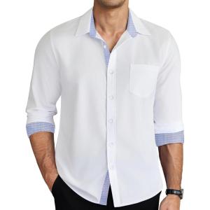 imageCOOFANDY Mens Dress Shirts Long Sleeve Button Down Shirts Untucked WrinkleFree Business Casual ShirtsWhiteblack