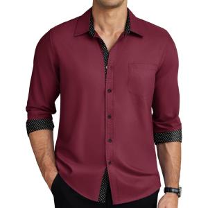 imageCOOFANDY Mens Dress Shirts Long Sleeve Button Down Shirts Untucked WrinkleFree Business Casual ShirtsWine Red