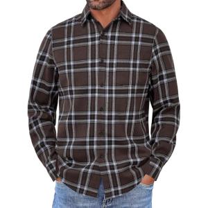 imageCOOFANDY Mens Flannel Shirts Long Sleeve Button Down Shirt with Pocket Casual Shirts Work Shirts for MenBrown Plaid